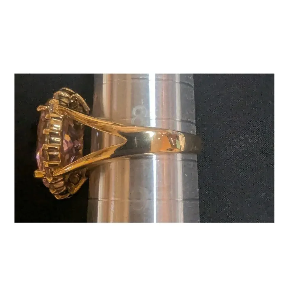 Vintage Pink Stone Halo Ring Womens 8.25 Gold Tone Statement 8K READ
